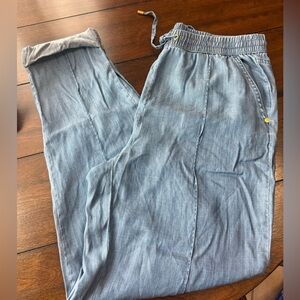 Ellen Tracy Blue Linen-blend Pull On Elastic Waist Pants for Women Size M